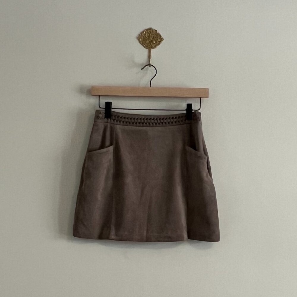 Altar’d State Faux Suede Mini Skirt Small Brown Braided Waist Fall Western